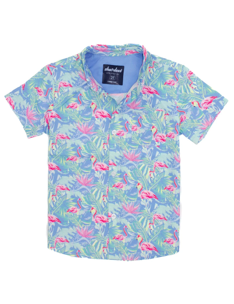 BOYS SHORDEES SUMMER SHIRT FLORAL FLAMINGO