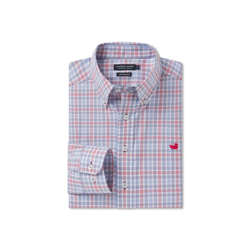Odessa Performance Dress Shirt Navy and Red