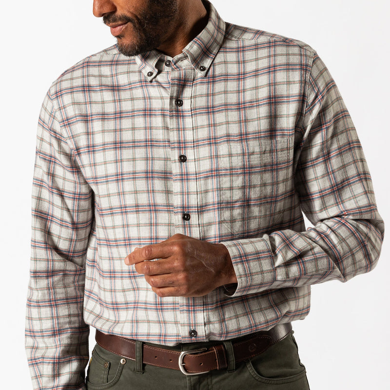 Cotton Flannel Sport Shirt Malcolm Plaid Grey Heather