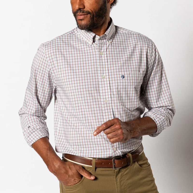 Performance Poplin Sport Shirt Edison Plaid Burnt Brick