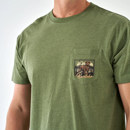 Adult SS Tee - Duck Dog Stamp - Heather Olive