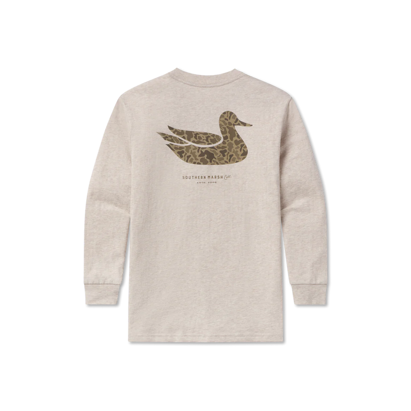 Youth Duck Originals Tee - Camo - Long Sleeve Washed Oatmeal