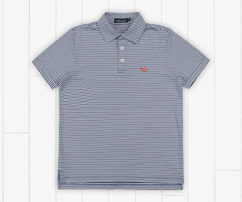 Youth Bermuda Performance Polo - Sumter Stripe NAVY AND WHITE