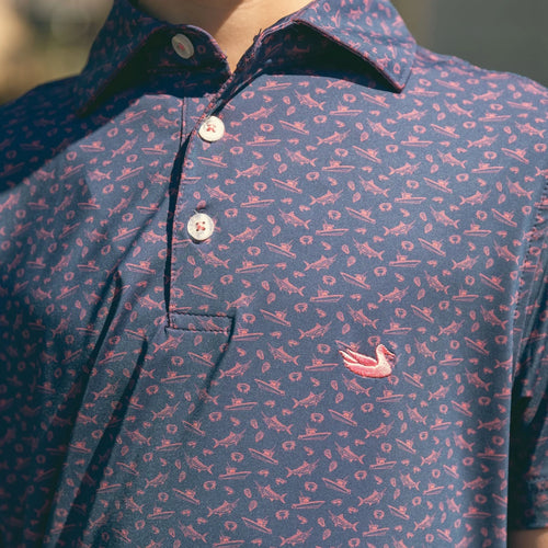 Youth Flyline Performance Polo - Offshore NAVY AND PINK