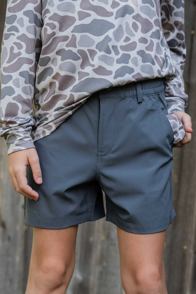 Youth Shorts - River Rock Grey - Deer Camo Pocket