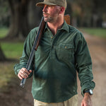 Stretch Cord Half Button Shirt - Dark Forest