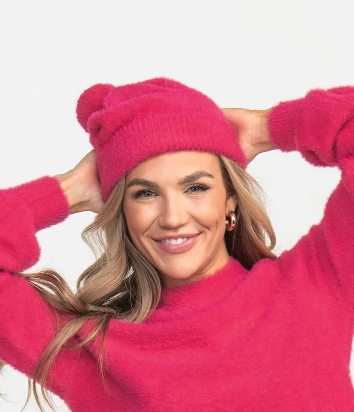 Feather Knit Beanie ELLE PINK