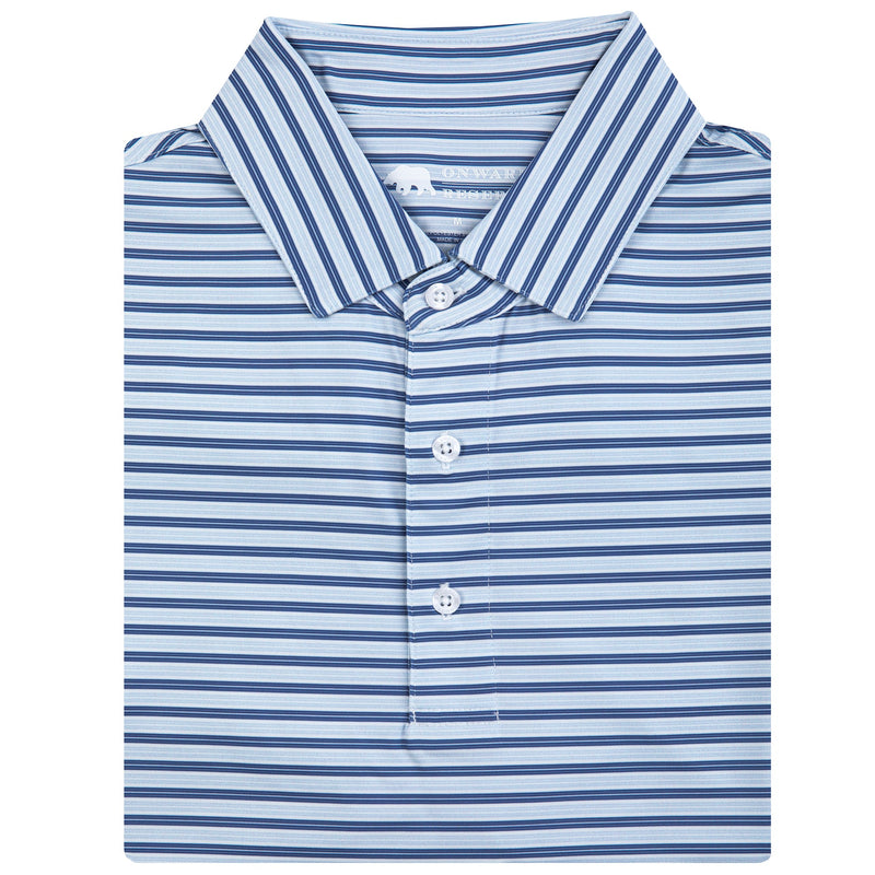 WEDGE STRIPE PERFORMANCE POLO FEDERAL BLUE