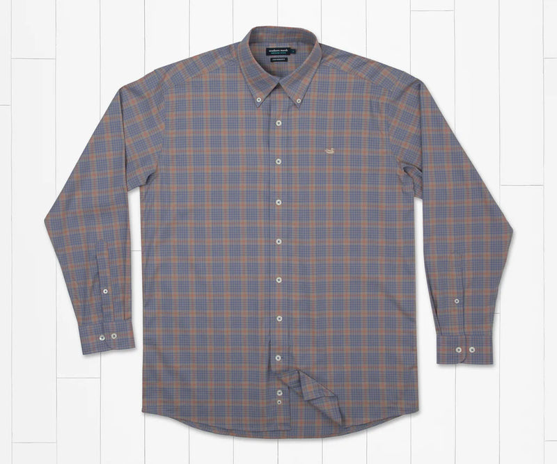 Calabash Performance Dress Shirt BURNT TAUPE AND MOUNTAIN PURPLE