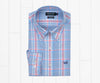 Shores Windowpane Performance Dress Shirt BLUE AND CORAL