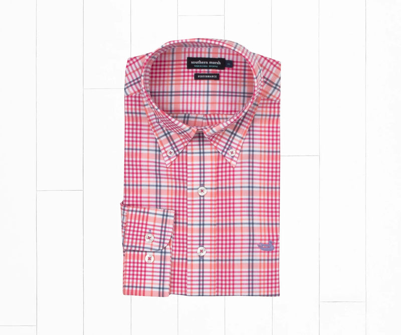 Shores Windowpane Performance Dress Shirt PINK AND NAVY