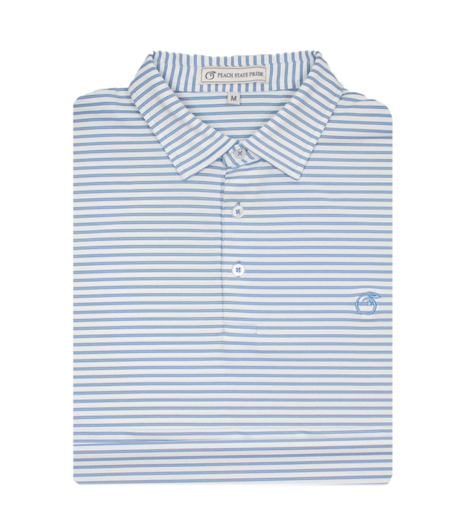 POWDER BLUE & WHITE HONEYSUCKLE STRIPE PERFORMANCE POLO