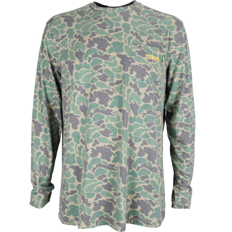 MALLARD PAMLICO LS PERFORMANCE SHIRT GREEN CAMO