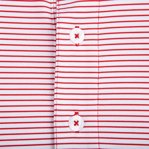 BIRDIE STRIPE STANDING BULLDOG POLO - WHITE/RED