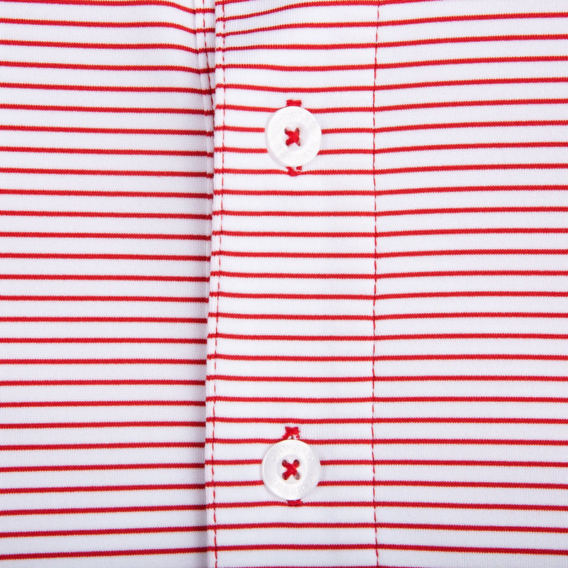 BIRDIE STRIPE STANDING BULLDOG POLO - WHITE/RED
