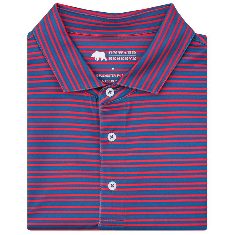 LINKS STRIPE PERFORMANCE POLO TRUE NAVY/ROCOCCO_