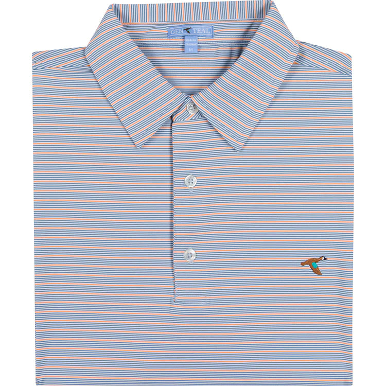 AZURE HAIRLINE STRIPE PERFORMANCE POLO