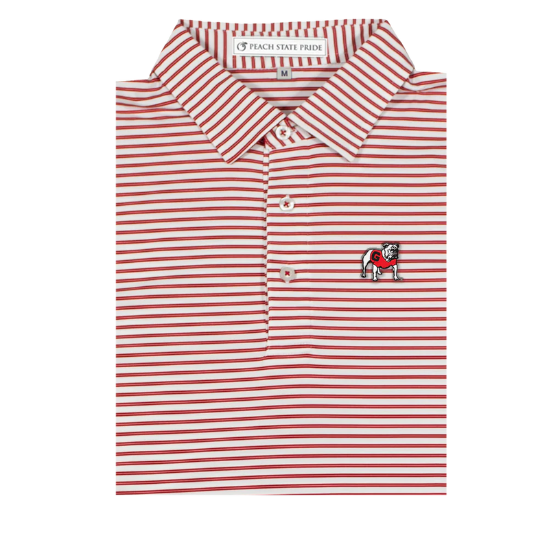 UGA Standing Dawg Red & White Honeysuckle Stripe Polo - Red and White