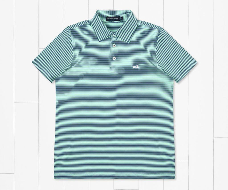 Youth Bermuda Performance Polo - Sumter Stripe Slate & Mint