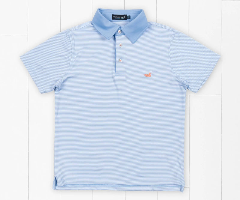 Youth Bermuda Performance Polo - Hawthorne LIGHT BLUE AND WHITE
