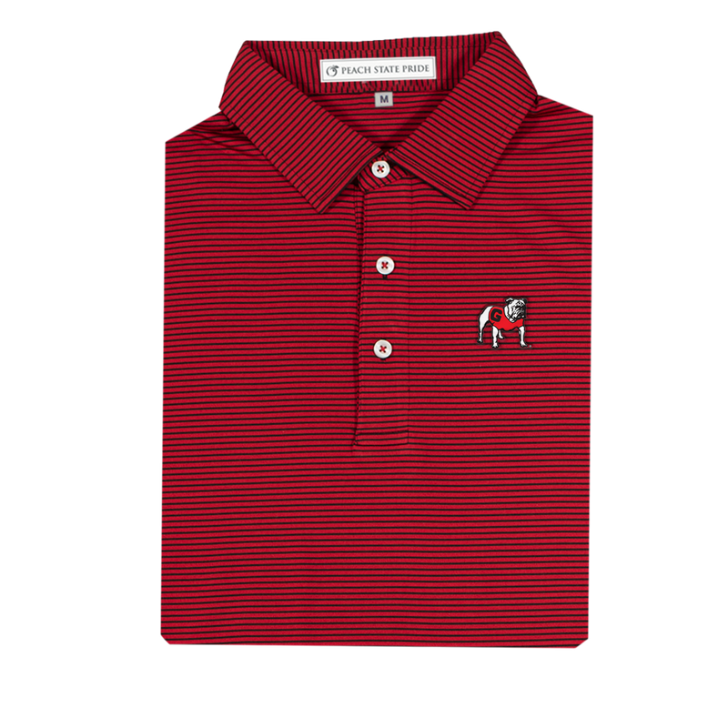 UGA Standing Dawg Azalea Stripe Polo | Red & Black
