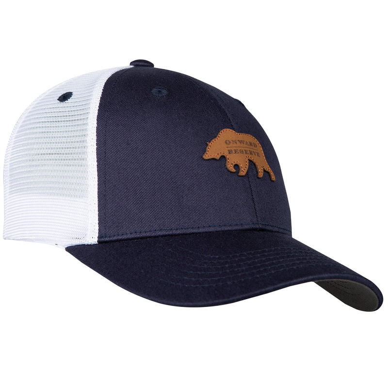 Leather Patch Trucker Hat | Navy & White
