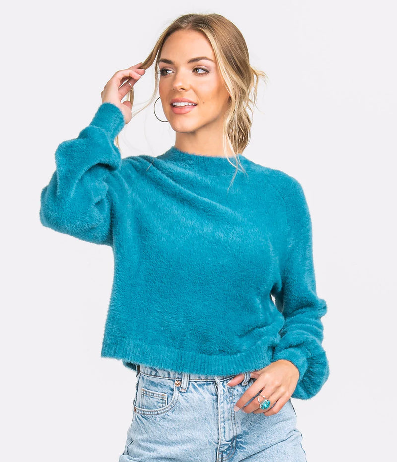 CROPPED FEATHER KNIT SWEATER