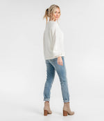 FEATHER KNIT MOCKNECK SWEATER EGRET