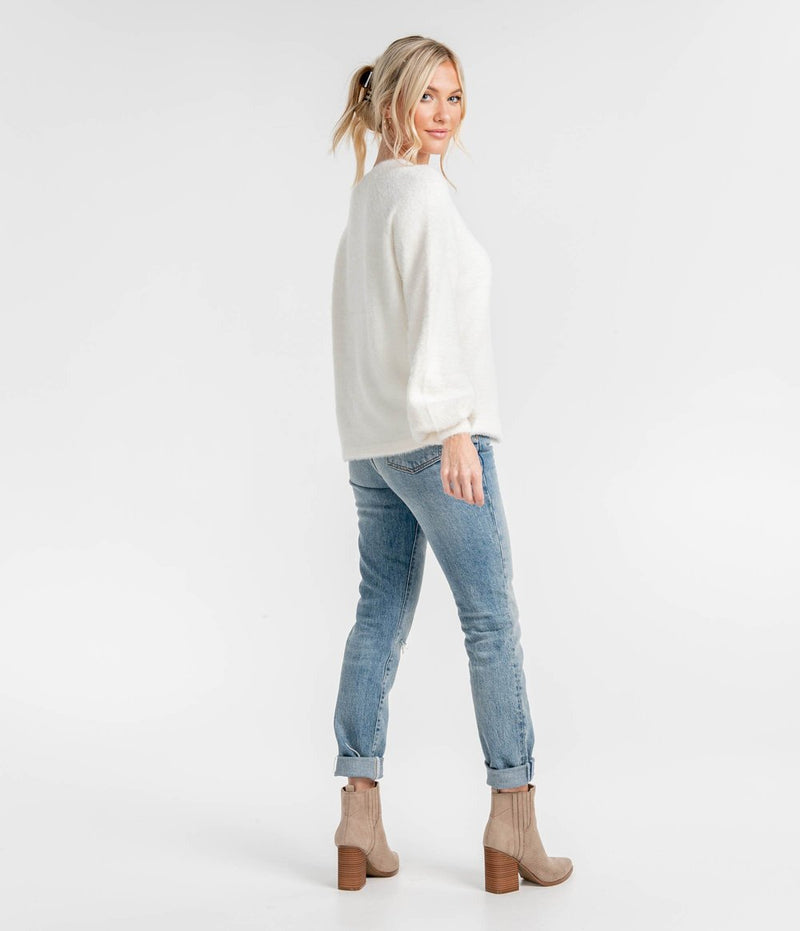FEATHER KNIT MOCKNECK SWEATER EGRET