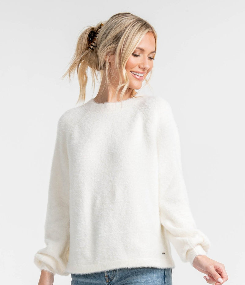 FEATHER KNIT MOCKNECK SWEATER EGRET
