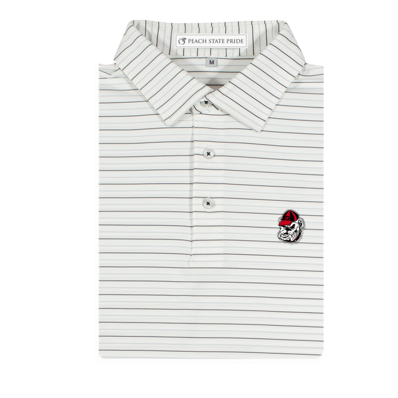 UGA Bulldog Head Betula Stripe Polo | White & Ash Gray